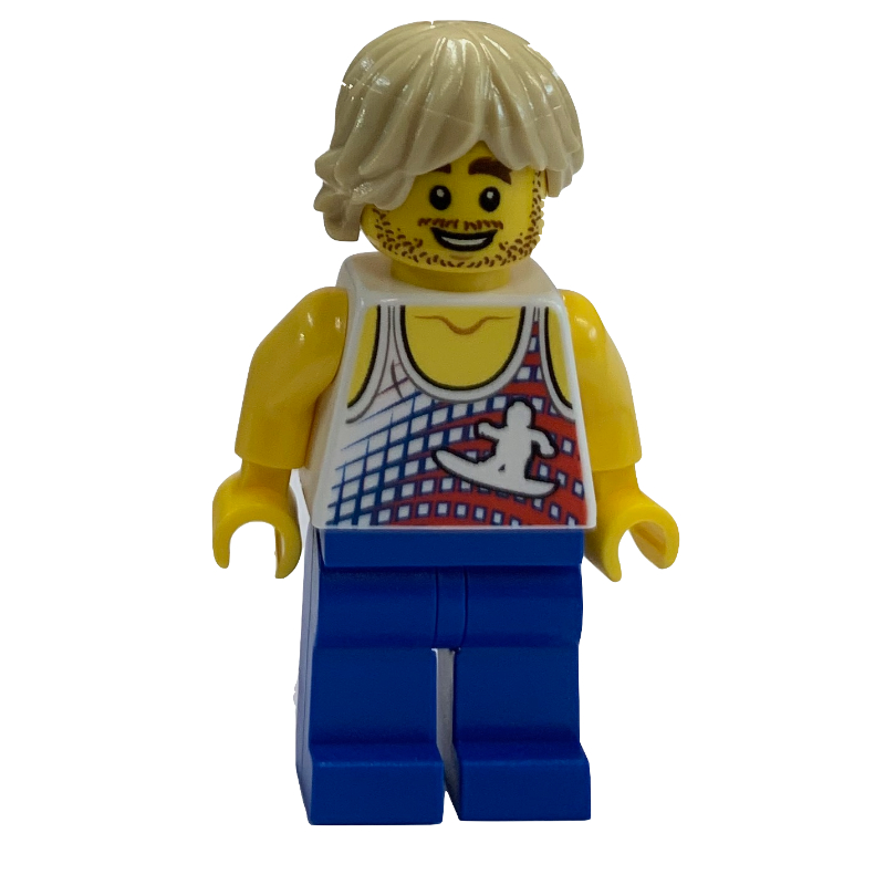 LEGO White Torso, Blue Legs, Tan Hair, Stubble Beard (fig-009180)
