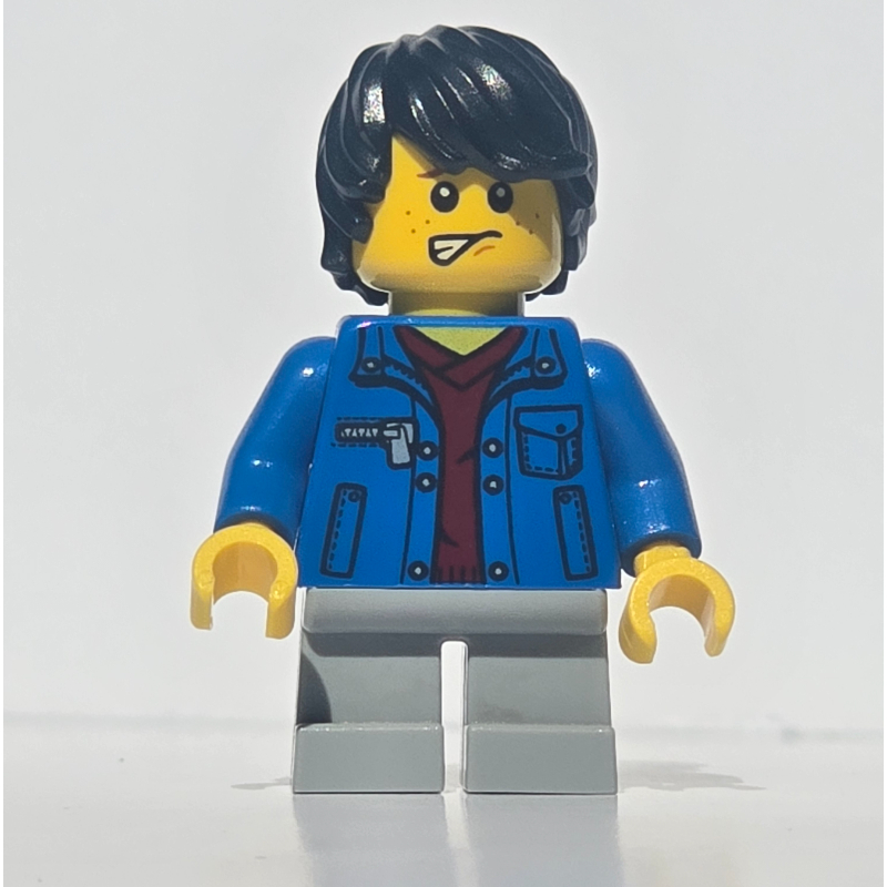 LEGO Kid - Blue Torso, Light Bluish Grey Legs, Black Hair (fig-009184)
