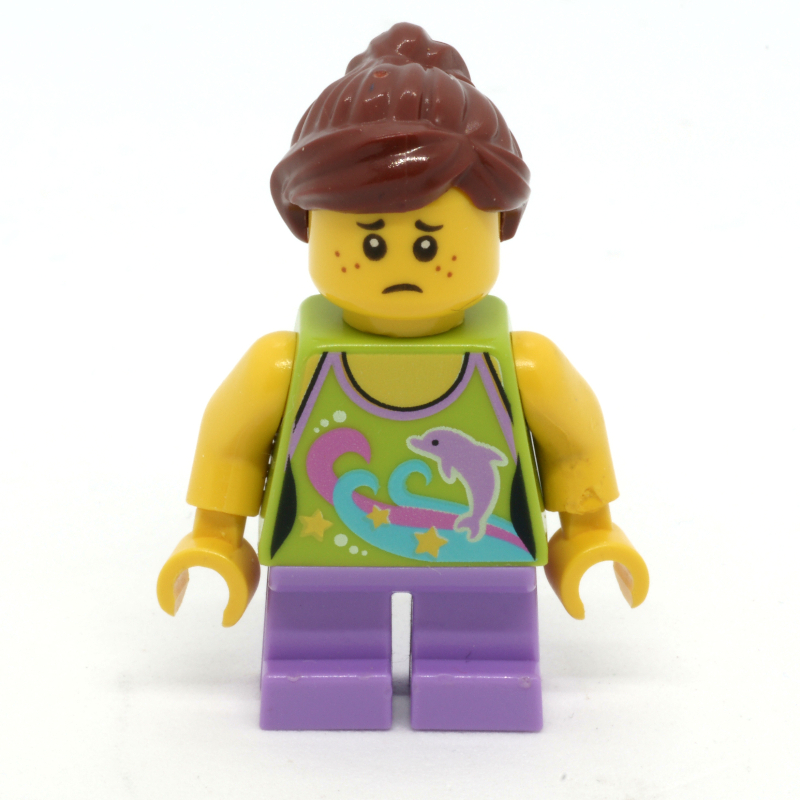 LEGO Kid - Lime Torso, Medium Lavender Legs, Reddish Brown Hair (fig-009190)