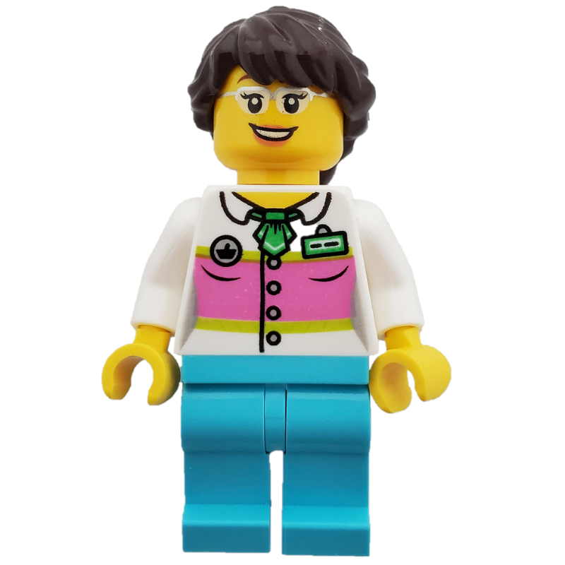 LEGO White Torso, Medium Azure Legs, Dark Brown Hair (fig-009192)