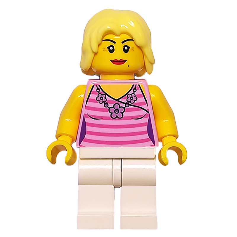 LEGO Bright Pink Torso, White Legs, Bright Light Yellow Hair (fig-009193)