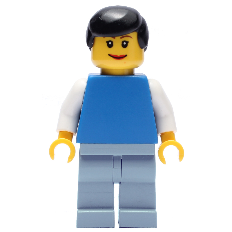 LEGO Blue Torso, Sand Blue Legs, Black Hair (fig-009198)