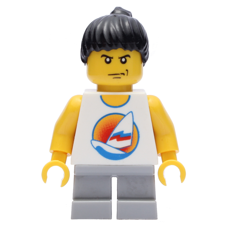 LEGO Kid - White Torso, Light Blush Grey Legs, Black Hair (fig-009201)