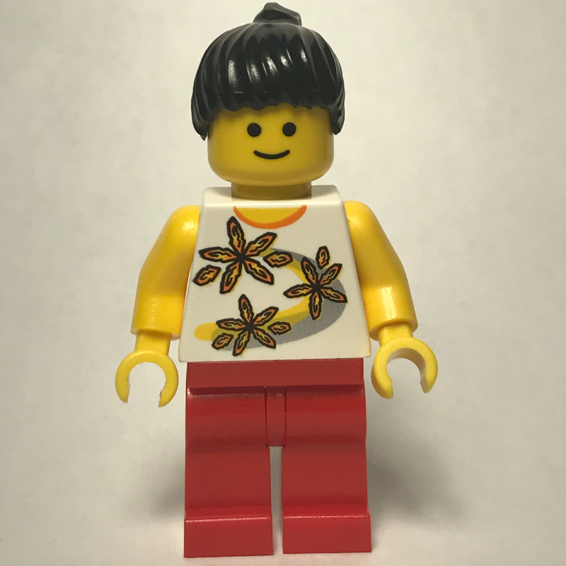 LEGO White Torso, Red Legs, Black Hair (fig-009202)
