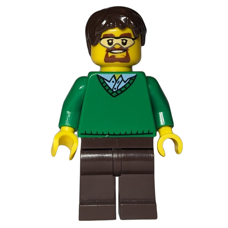 LEGO Green Torso, Dark Brown Legs, Dark Brown Hair (fig-009207)