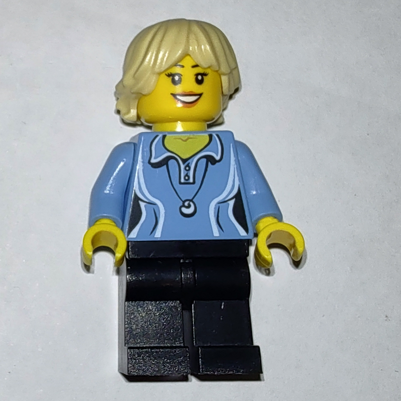LEGO Medium Blue torso, Black Legs, Tan Hair (fig-009208)
