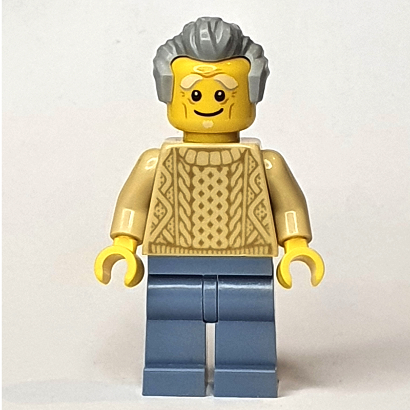 LEGO Tan Torso Sweater, Sand Blue Legs, Light Bluish Grey Hair (fig-009216)