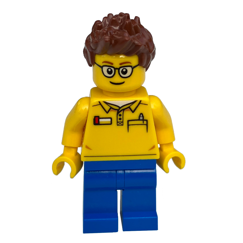 LEGO Yellow Torso, Blue Legs, Reddish Brown Hair (fig-009220)