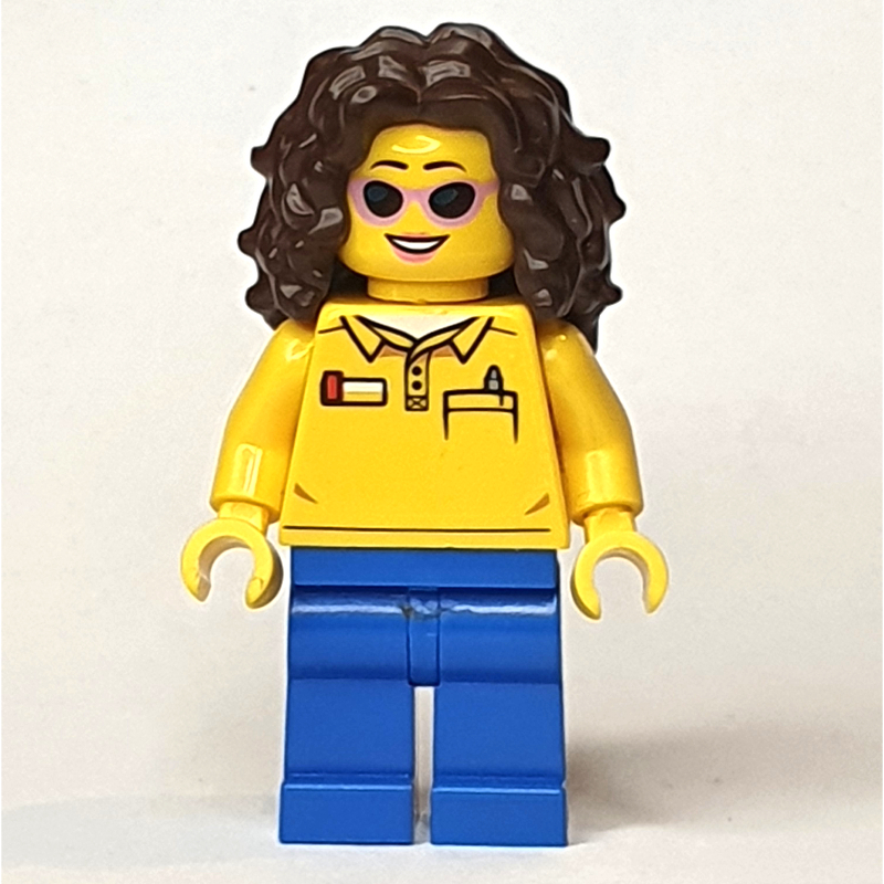 LEGO Yellow Torso, Blue Legs, Dark Brown Hair (fig-009221)