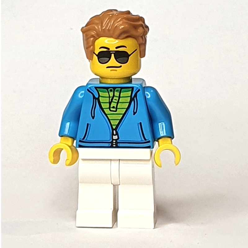 LEGO Dark Azure Torso, White Legs, Medium Nougat Hair (fig-009222)