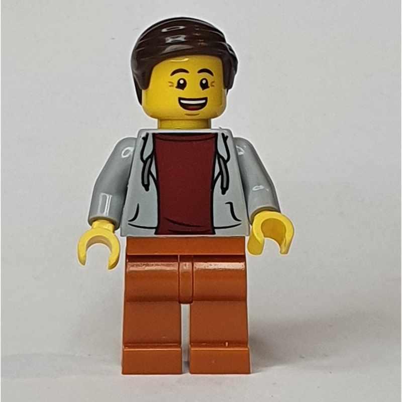 LEGO Light Bluish Grey Torso, Dark Orange Legs, Dark Brown Hair (fig-009224)