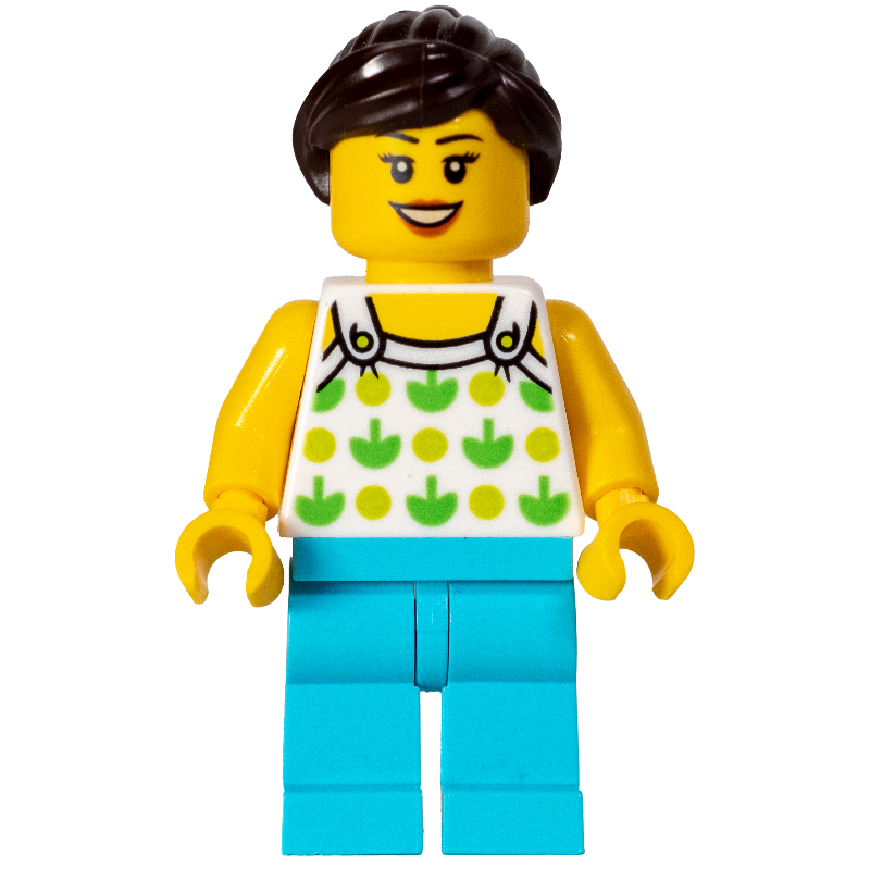 LEGO White Torso, Medium Azure Legs, Dark Brown Hair (fig-009230)