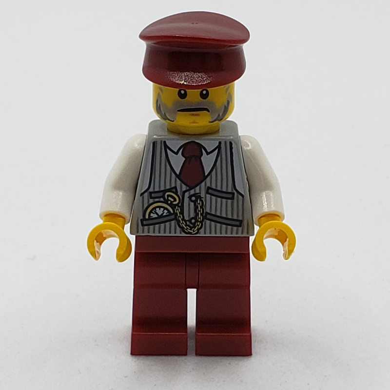 LEGO Light Bluish Gray Torso, Dark Red Legs, Dark Red Hat (fig-009237)