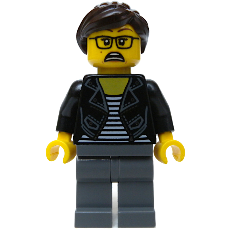 LEGO Black Torso, Dark Bluish Grey Legs, Dark Brown Hair (fig-009243)
