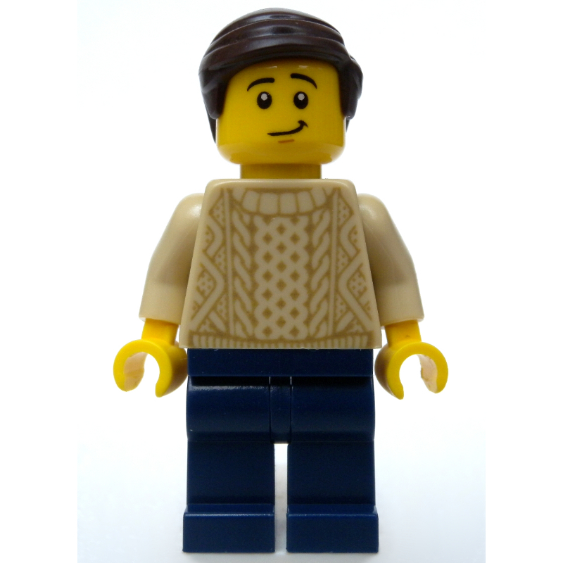 LEGO Tan Torso Sweater, Dark Blue Legs, Dark Brown Hair (fig-009247)