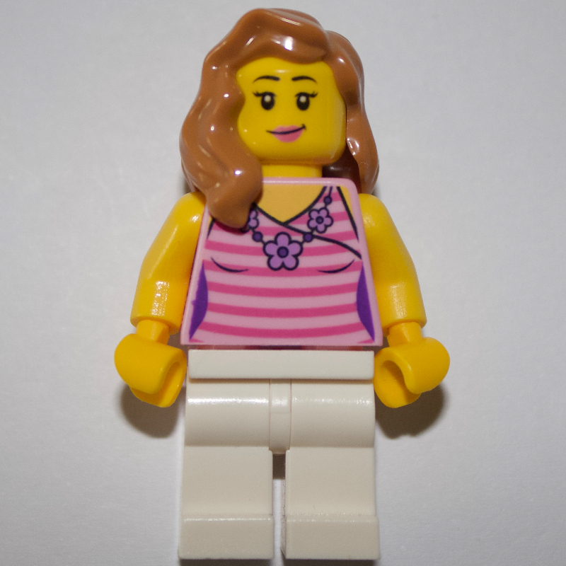 LEGO Bright Pink Torso, White Legs, Medium Nougat Hair (fig-009261)