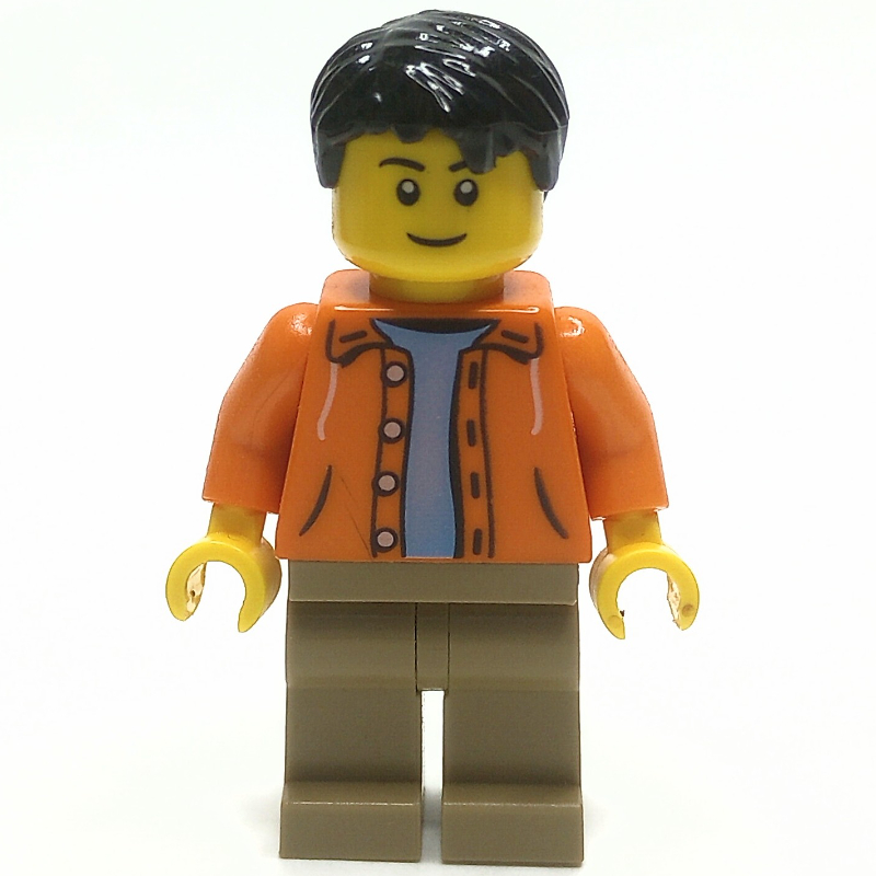 LEGO Orange Torso, Dark Tan Legs, Black Hair (fig-009265)