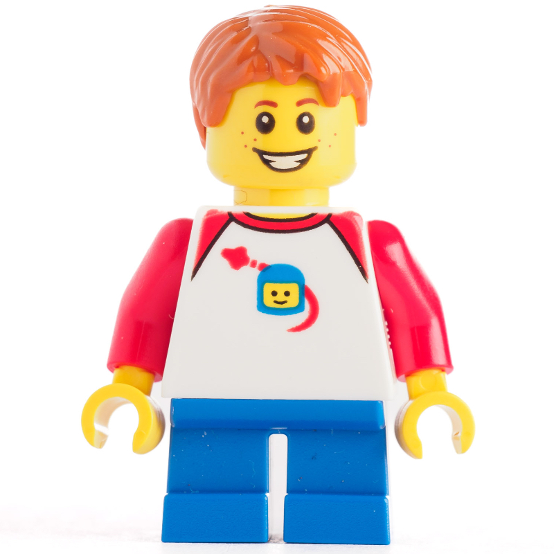 LEGO Kid - White Torso, Dark Blue Legs, Dark Orange Hair (fig-009266)