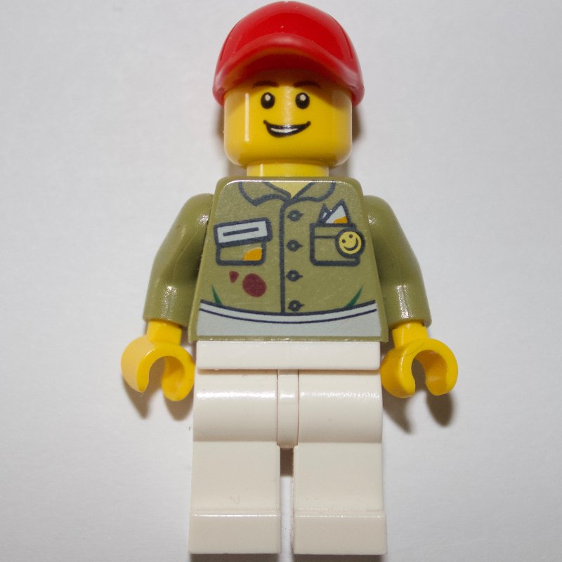 LEGO Olive Green Torso, White Legs, Red Cap (fig-009271)