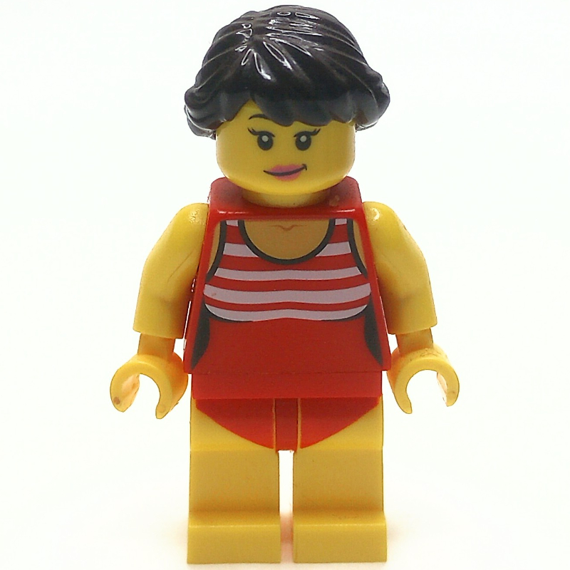 LEGO Red Bathing Suit, Dark Brown Hair (fig-009273)