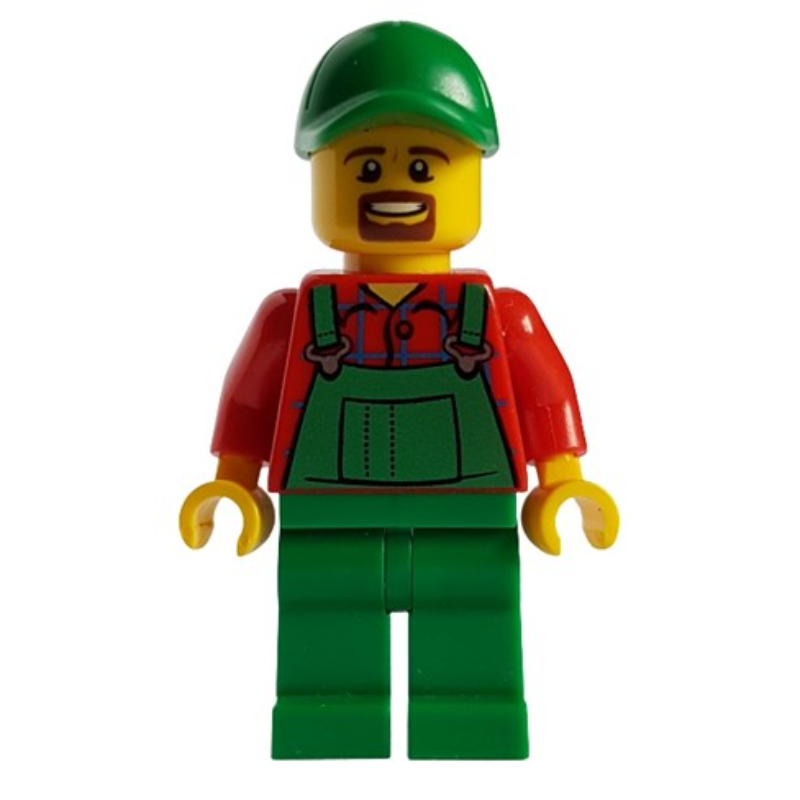 LEGO Man, Green Overalls over Red Shirt, Green Cap, Goatee Beard (fig-009288)