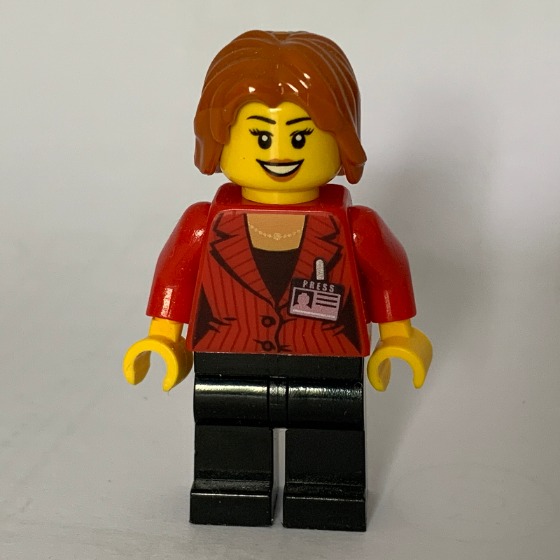 LEGO Reporter, Red Jacket, Black Legs, Dark Orange Hair (fig-009291)