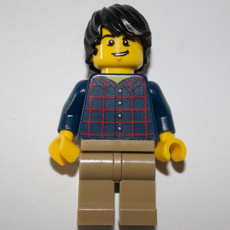 LEGO Dark Blue Torso, Dark Tan Legs, Black Hair (fig-009311)