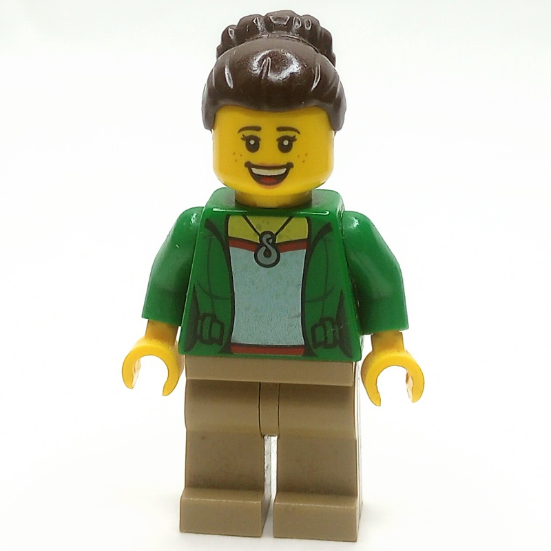 LEGO Green Torso, Dark Tan Legs, Dark Brown Hair (fig-009320)