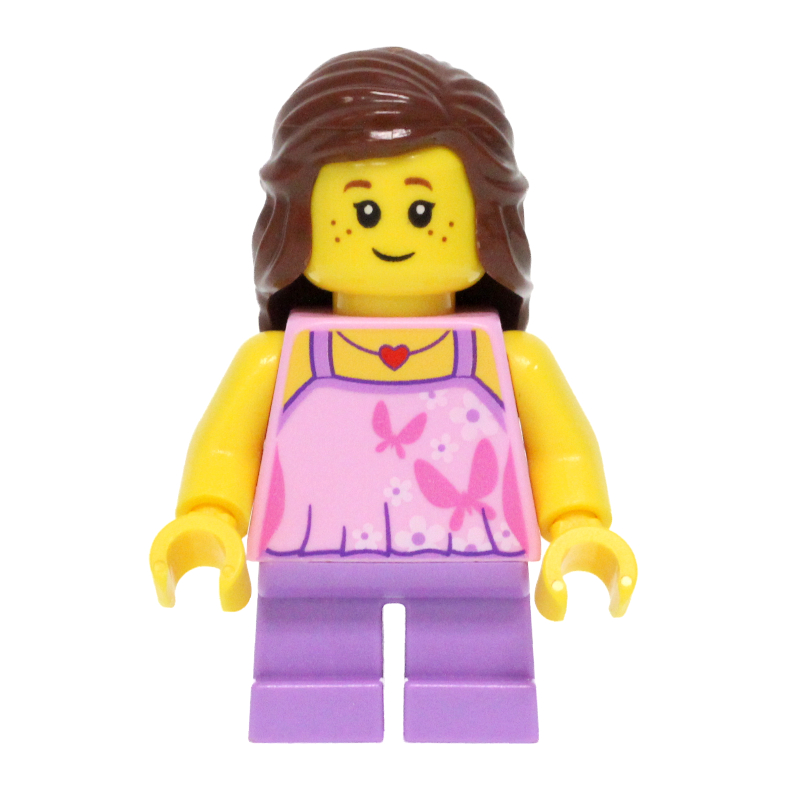 LEGO Kid - Bright Pink Torso, Medium Lavender Legs, Reddish Brown Hair (fig-009324)