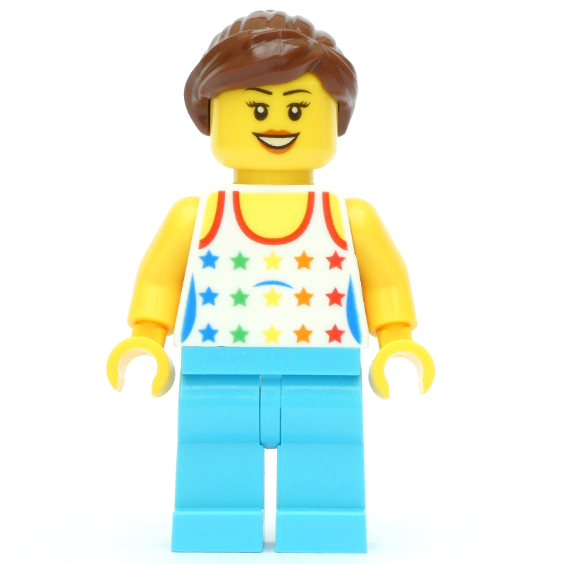 LEGO White Torso, Medium Azure Legs, Reddish Brown Hair (fig-009326)