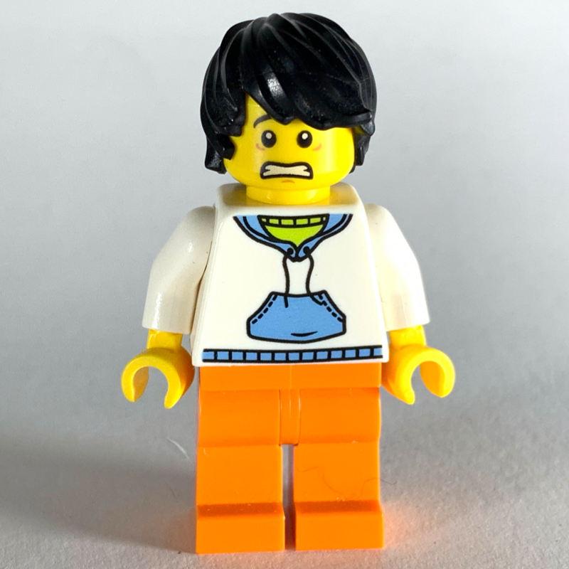 LEGO White Torso, Orange Legs, Black Hair (fig-009331)