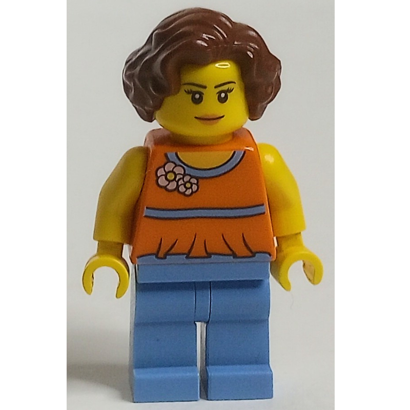 LEGO Orange Torso, Medium Blue Legs, Reddish Brown Hair (fig-009337)