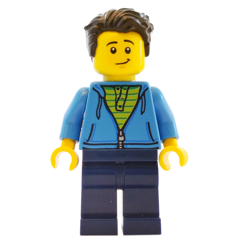 LEGO Dark Azure Torso, Dark Blue Legs, Dark Brown Hair (fig-009339)