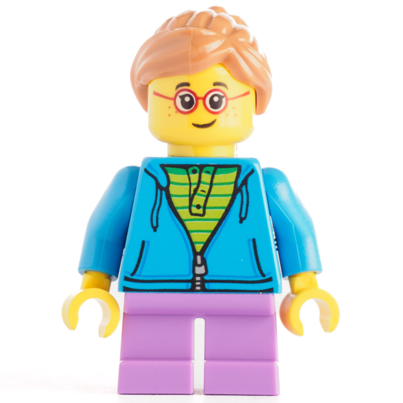 LEGO Kid - Dark Azure Torso, Medium Lavender Legs, Medium Nougat Hair (fig-009342)