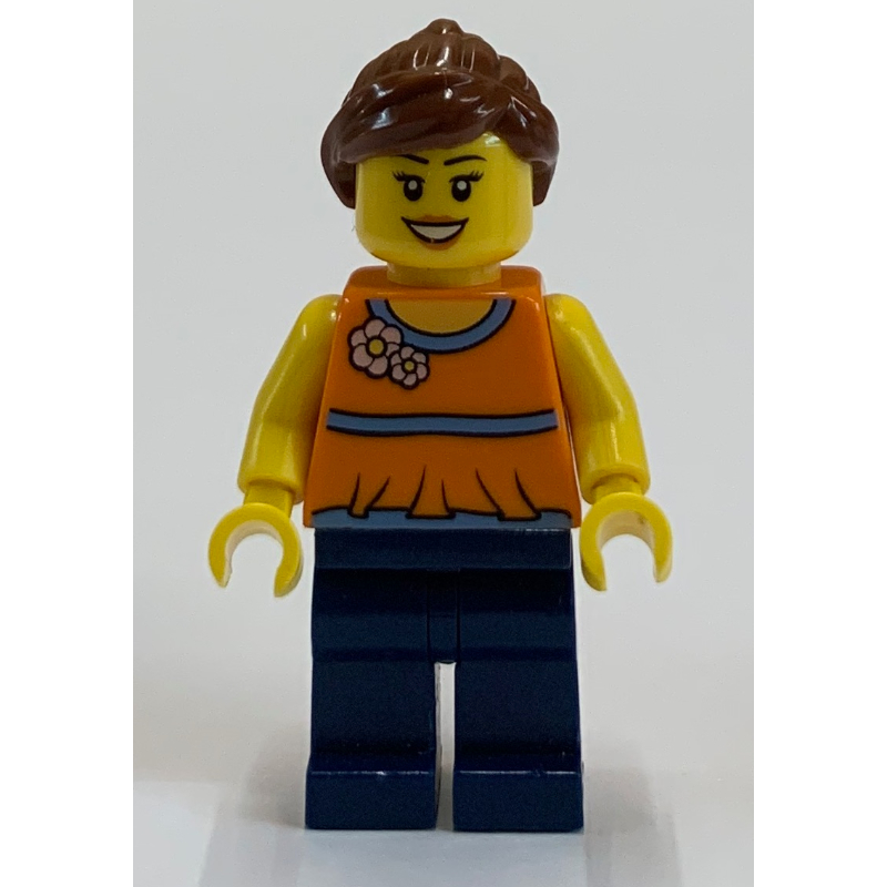 LEGO Orange Torso, Dark Blue Legs, Reddish Brown Hair (fig-009345)
