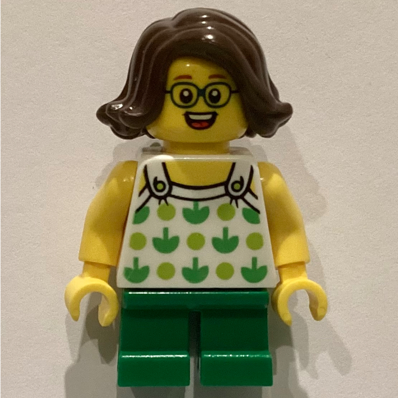 LEGO Kid - White Torso, Green Legs, Dark Brown Hair (fig-009348)