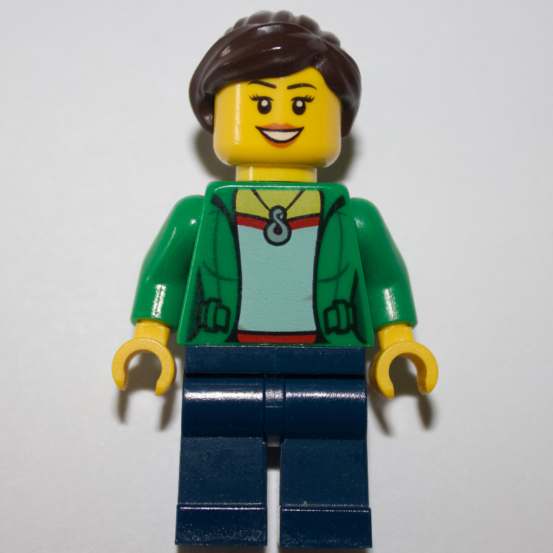 LEGO Green Torso, Dark Blue Legs, Dark Brown Hair (fig-009358)