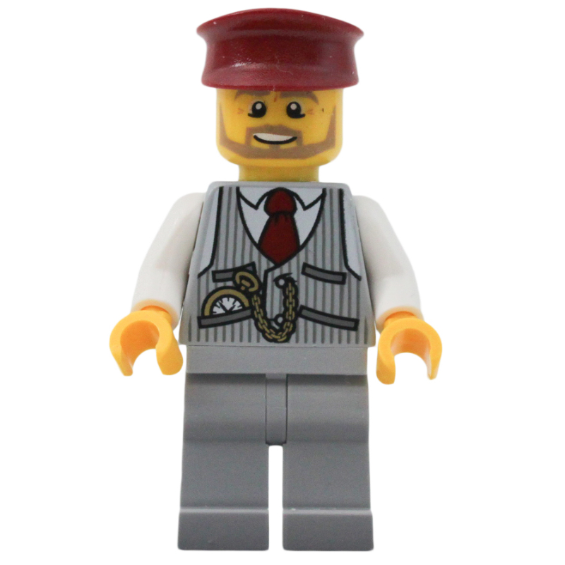 LEGO Light Bluish Grey Torso, Light Bluish Grey legs, Dark Red Hat (fig-009360)
