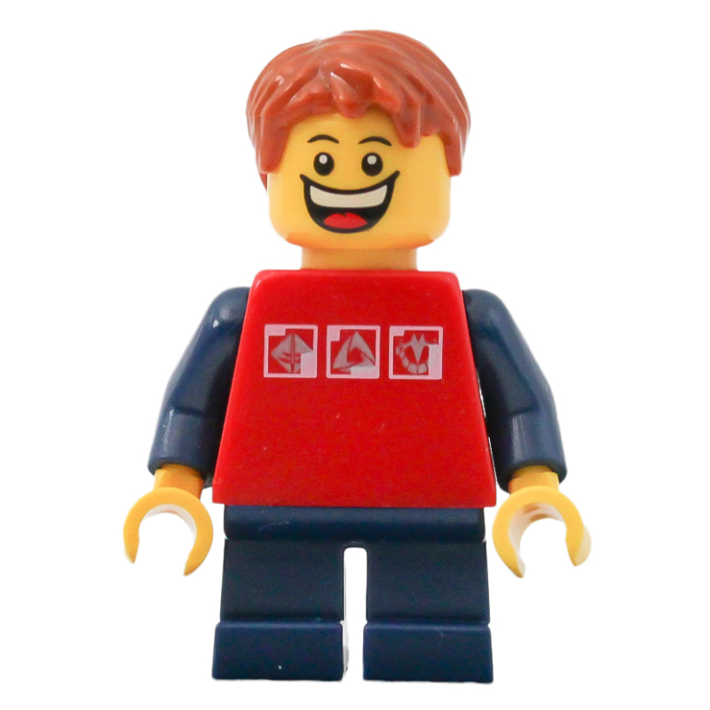 LEGO Kid - Red Torso, Dark Blue Legs, Dark Orange Hair (fig-009361)