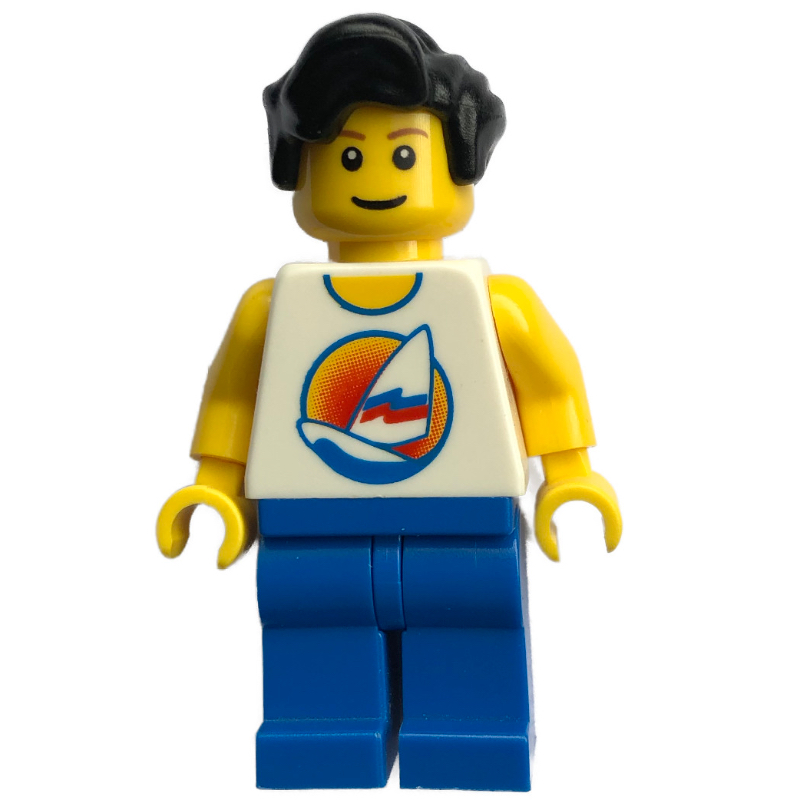 LEGO White Torso, Blue Legs, Black Hair (fig-009362)