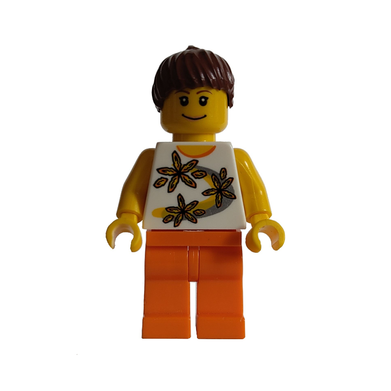 LEGO White Torso, Orange Legs, Reddish Brown Hair (fig-009363)