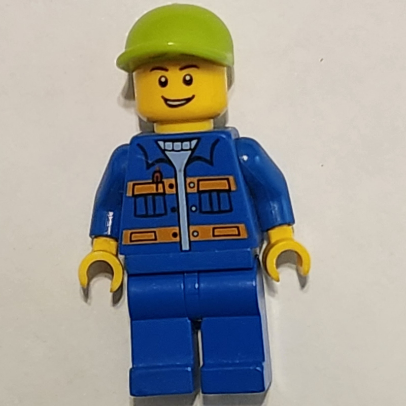 LEGO Worker - Blue Torso, Blue Legs, Lime Cap (fig-009373)