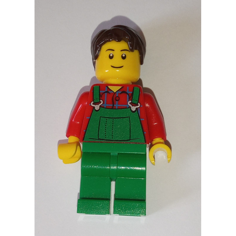LEGO Red Torso, Green Overall, Dark Brown Hair (fig-009374)