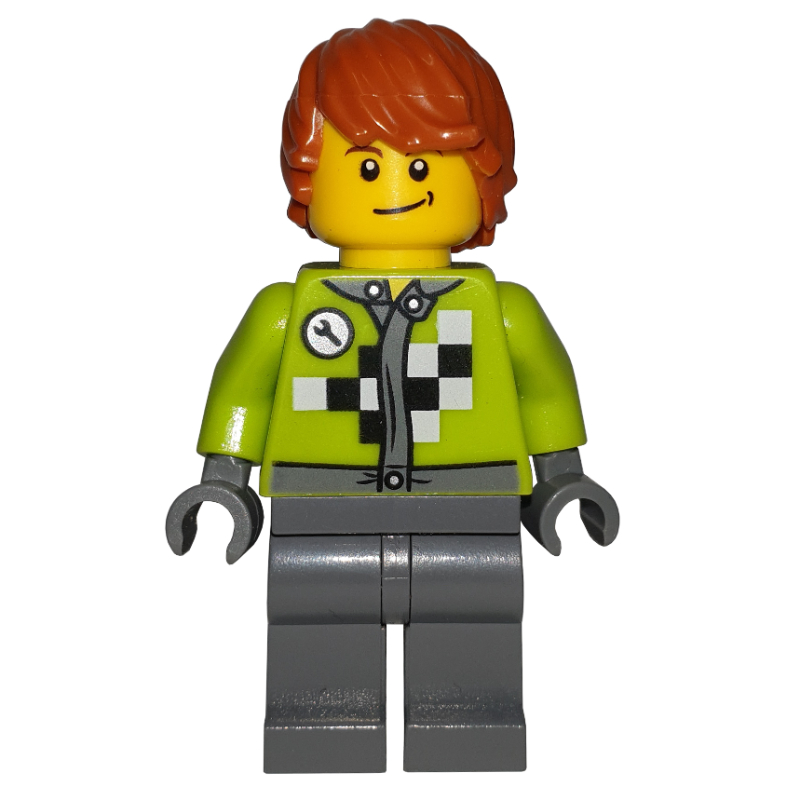 LEGO Lime Torso, Dark Bluish Grey Legs, Dark Orange Hair (fig-009376)