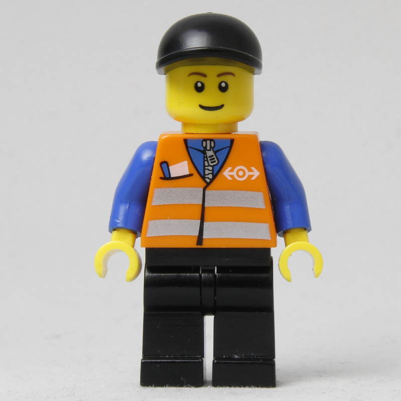 LEGO Worker - Orange Torso, Black Legs, Black Cap (fig-009381)
