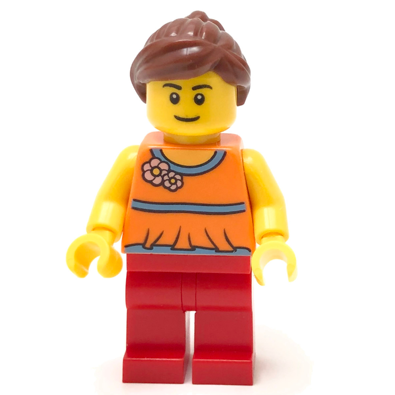 LEGO Orange Torso, Red Legs, Reddish Brown Hair (fig-009384)