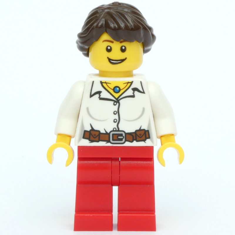 LEGO White Torso, Red Legs, Dark Brown Hair (fig-009385)
