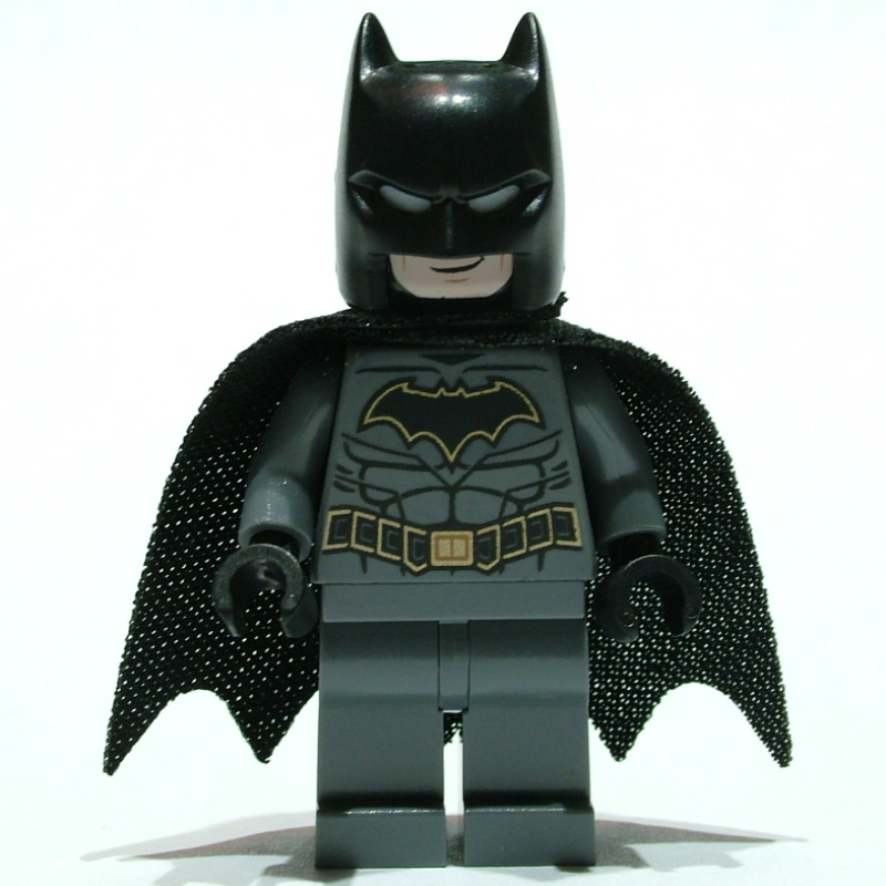 LEGO Batman, Dark Bluish Gray Suit, Black Cape and Cowl, Black Head, Dark Bluish Gray Legs, Gold Trim Batman Logo (19185 Cape) (fig-009395)