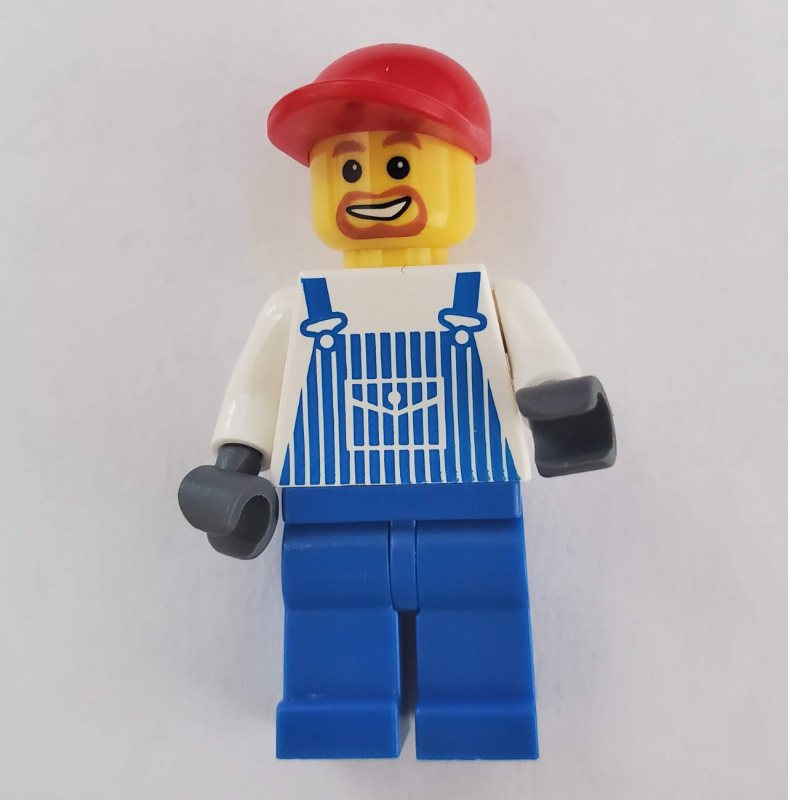 LEGO Man, Blue and White Striped Overalls, Red Cap, Goatee Beard (fig-009410)