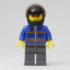 Worker, Blue Jacket with Orange Stripes, Dark Bluish Gray Legs, Black Helmet with Visor, Orange Sunglasses
